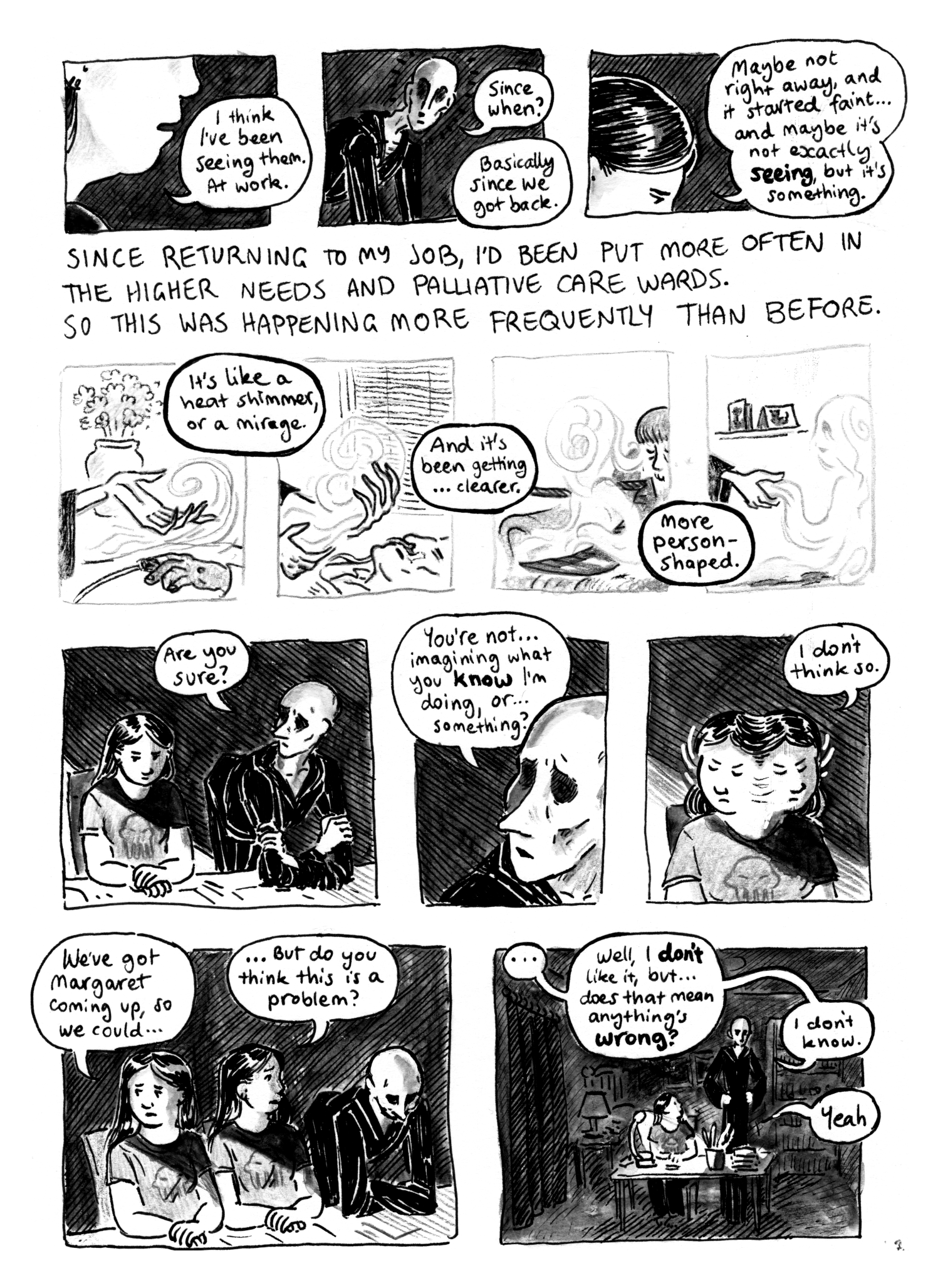 Asking Dee about this in visual terms is a LITTLE like asking Emily what humans in general smell like. a) Being such sightbeasts, humans don't usually have strong vocabularies for scents, especially mild/neutral ones. b) Emily herself isn't a supersmeller or a sommelier or otherwise had to focus on developing her smell perception. Dee does have the extra problem of nobody else in existence with whatever his sensory apparatus is, so nobody to develop a language about that sort of stuff with. Theoretically he could try to come up with something just for the purposes of talking to himself, but... :/