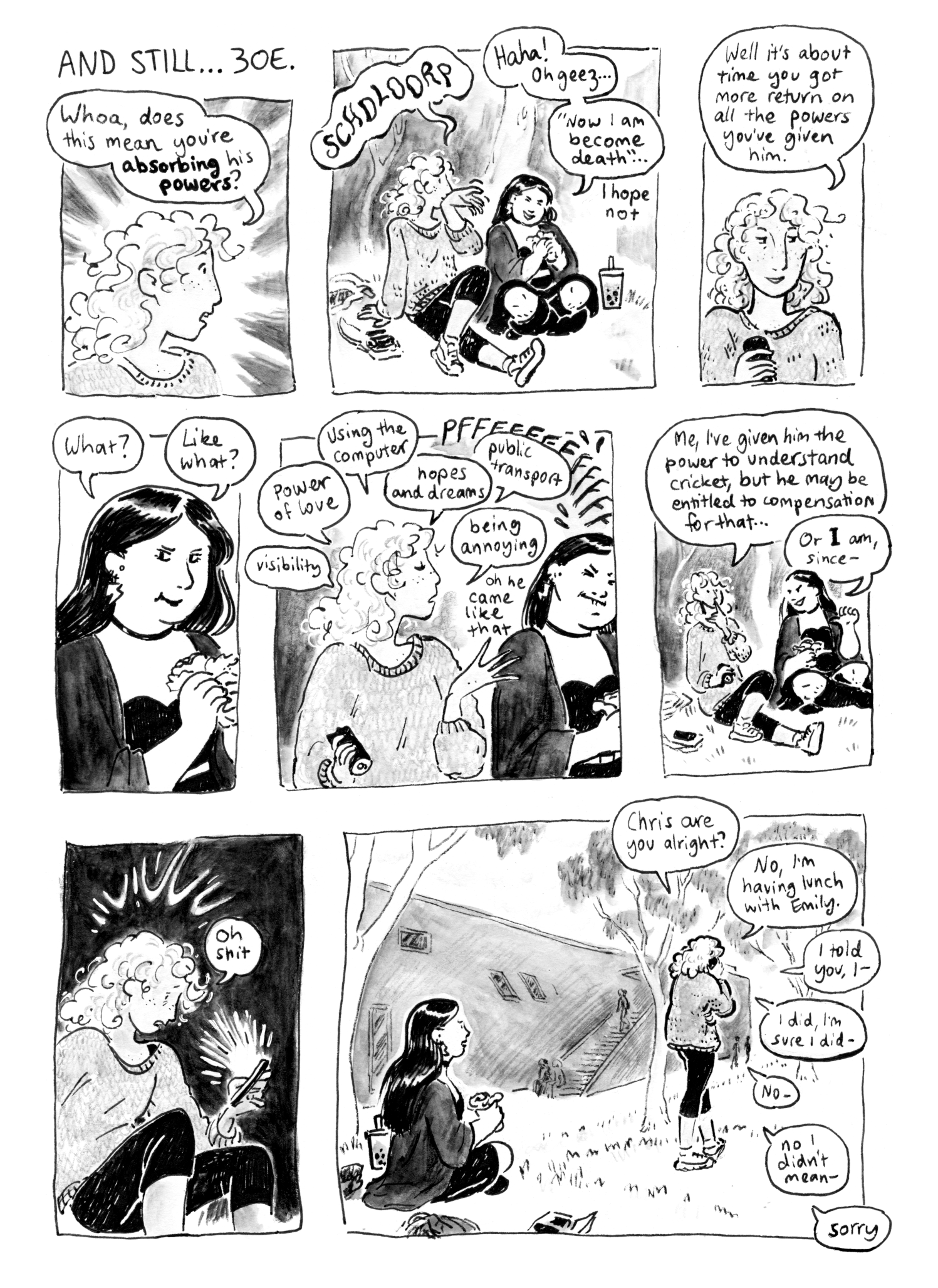 dee's vague interest in cricket, finally nurtured, after 801 pages 