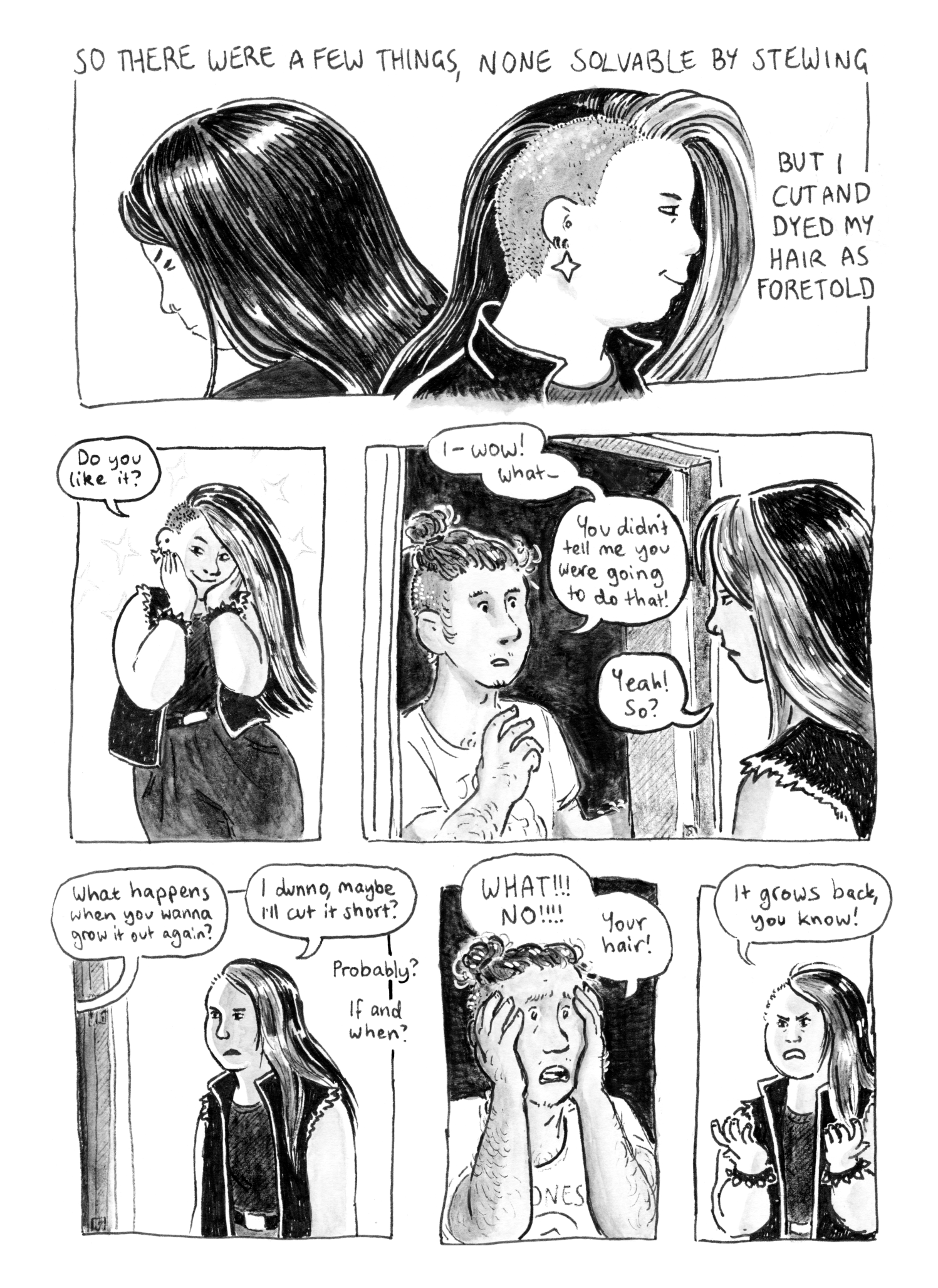Catastrophic incident, girl with long hair mentions the possibility of cutting it all off, no survivors