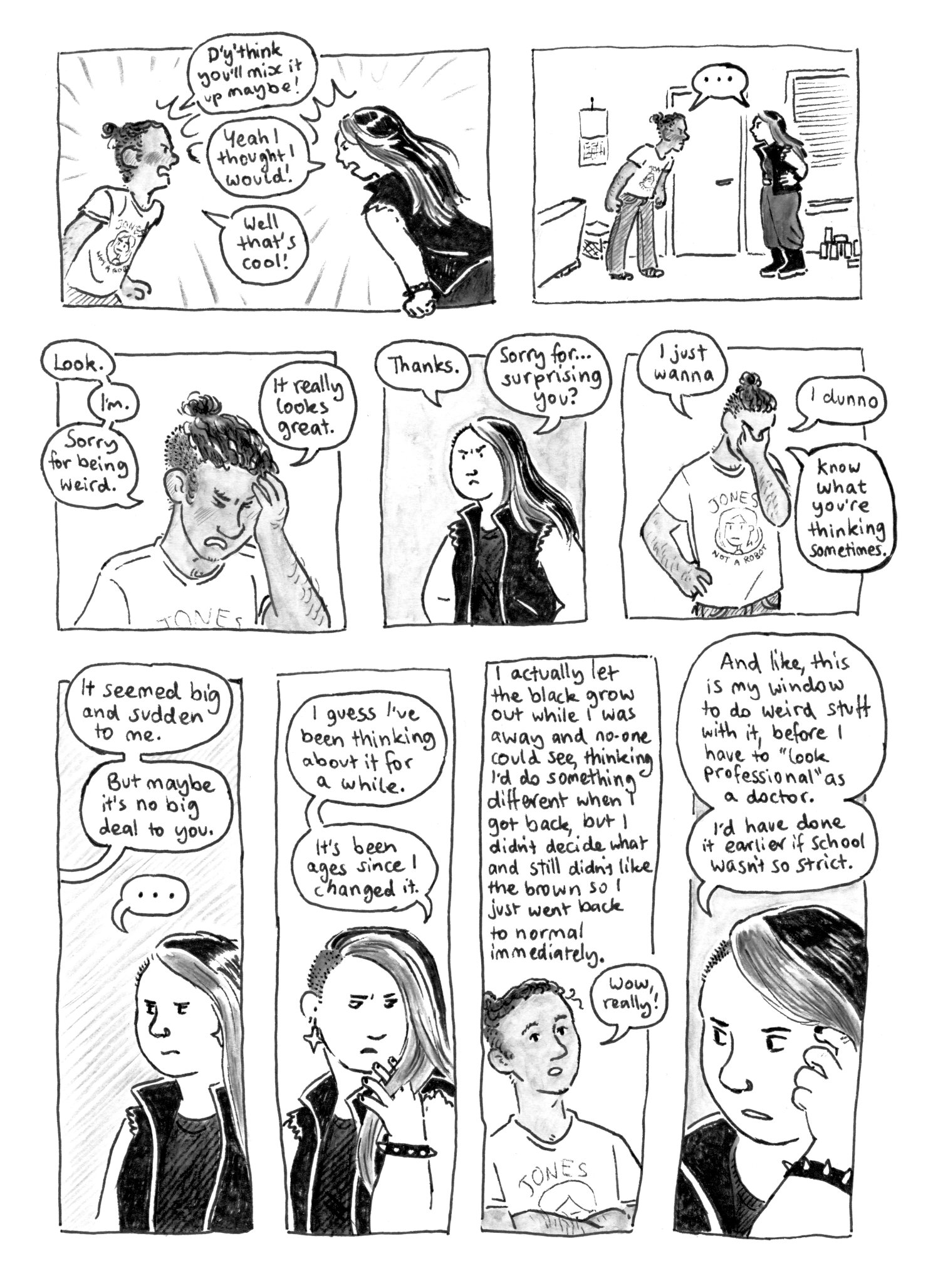 I remember when undercuts were so ~alternative and controversial and then like, a few years later my GP and half my parents' friends had one. This is also a fun thing about webcomic time lol; the story is gradually evolving into historical fiction I remember when undercuts were so ~alternative and controversial and then like, a few years later my GP and half my parents' friends had one. This is also a fun thing about webcomic time lol; the story is gradually evolving into historical fiction
